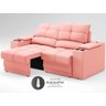 Sofá com Porta Copos e Carregador Usb Retrátil e Reclinável Ringo 1,70m Velosuede Rose - Netsofas - 5