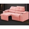 Sofá com Porta Copos e Carregador Usb Retrátil e Reclinável Ringo 1,70m Velosuede Rose - Netsofas - 1