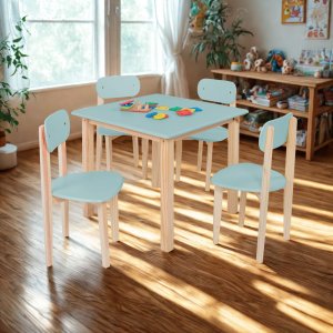 Conjunto Infantil Mesa/cadeira Modelo Colorê Madeira Pinus:menta