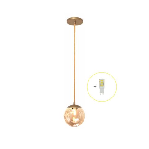 Pendente Dourado P/ Bancada Cozinha Cabeceira De Cama + Led Arevo Iluminação Jabuticaba VIDRO TRANSP