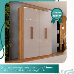 Guarda-roupa Solteiro 4 Portas 3 Gavetas Espanha - Mais Móveis Cinamomo/offwhite - 6