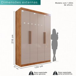 Guarda-roupa Solteiro 4 Portas 3 Gavetas Espanha - Mais Móveis Cinamomo/offwhite - 3