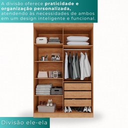 Guarda-roupa Solteiro 4 Portas 3 Gavetas Espanha - Mais Móveis Cinamomo/offwhite - 5