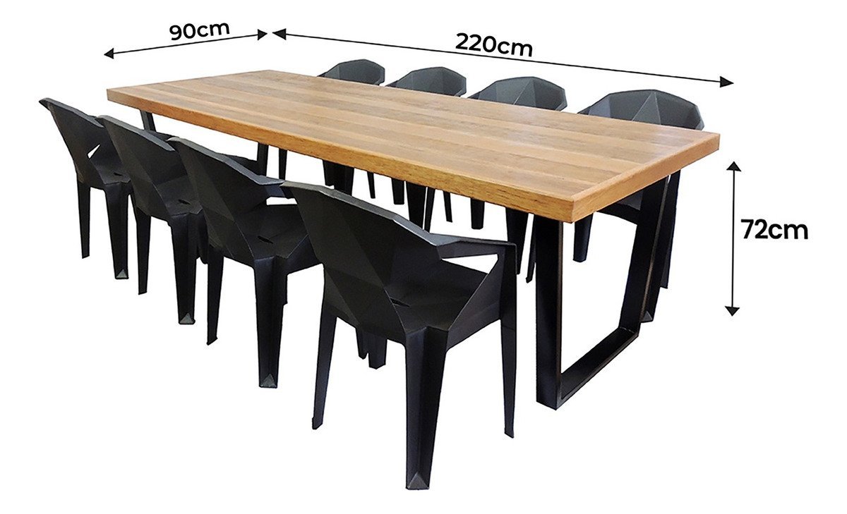 Jogo Mesa Industrial Diamond 2,20m e 8 Cadeiras Área Gourmet Movelaria Leal Mesa de Jantar Estilo In - 4