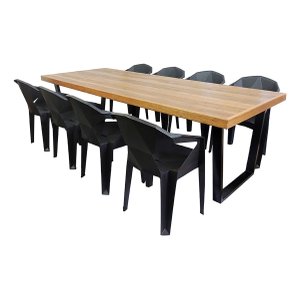 Jogo Mesa Industrial Diamond 2,20m e 8 Cadeiras Área Gourmet Movelaria Leal Mesa de Jantar Estilo In
