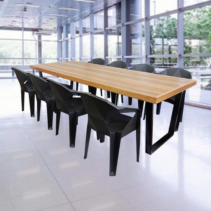 Jogo Mesa Industrial Diamond 2,20m e 8 Cadeiras Área Gourmet Movelaria Leal Mesa de Jantar Estilo In - 2