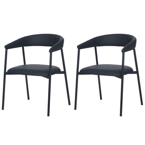 Kit 2 Cadeiras com Braço Chamonix Olivia Fratini Estofado Pu Preto Base Aço Carbono Preto