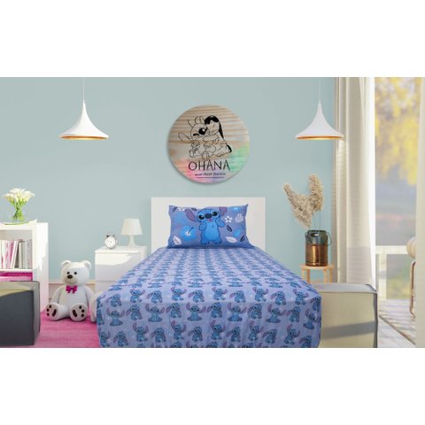 Jogo de Lençol Solteiro Malha Doce Vida Joy Disney 2 Peças Stitch Blue