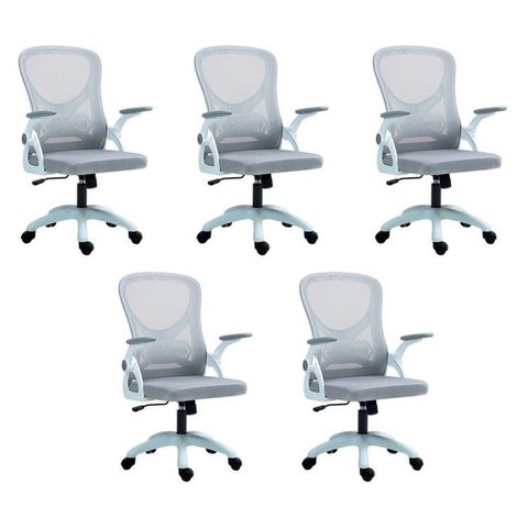 Kit com 5 Cadeira Escritório Diretor Office Columbus com Tela Mesh Cinza Rivatti