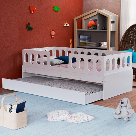 Cama Infantil Lara Solteiro com Cama Auxiliar Branco - Baby Mobília - Branco