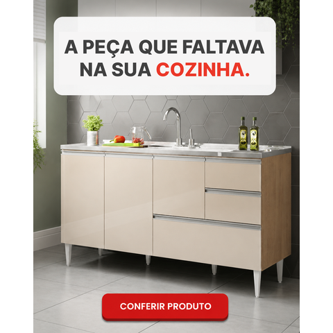 Balcão para Pia de COZINHA1,50 Mt Maceio com Gavetão Amendoa Off White