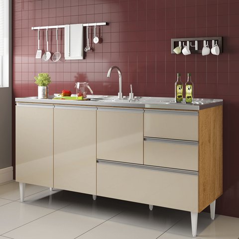 Balcão para Pia de 1,50 Mt Aracaju com Gavetão Carvalho Off White