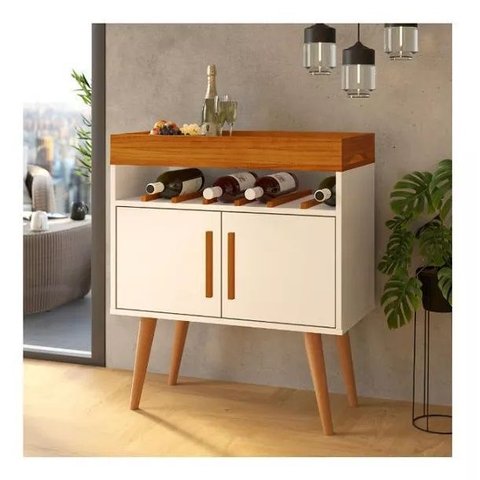 Aparador Buffet Café Bar Drink 2 Portas - Off White com Caramelo