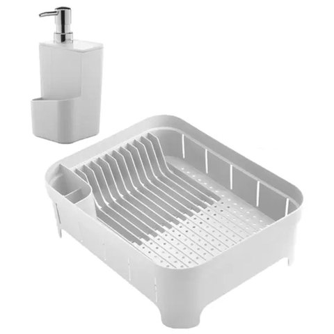 Conjunto ou Escorredor Louça Pratos Talheres Dispenser Detergente 650ml Branco