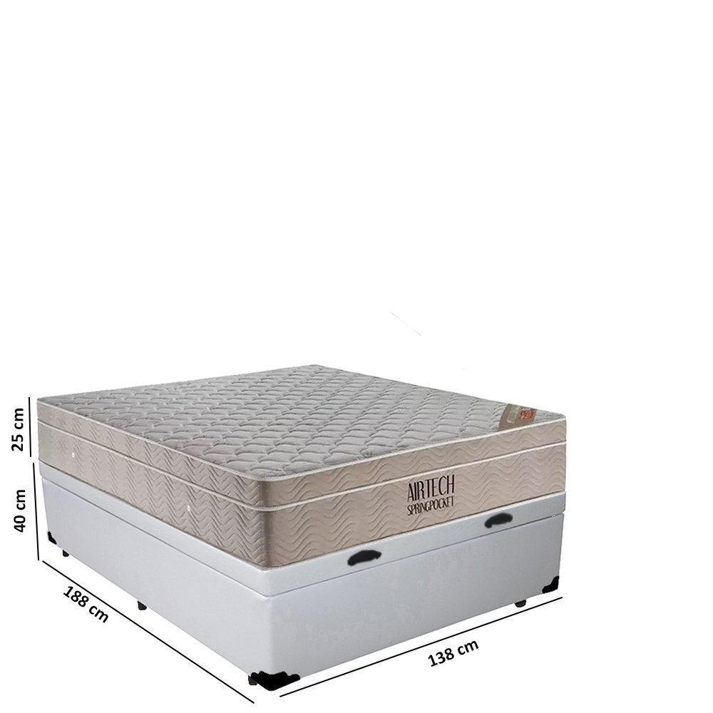 Cama Box Baú Casal Sintético + Colchão Ortobom Airtech Molas Ensacadas 138x188x65 Branco - 3