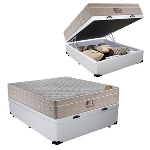 Cama Box Baú Casal Sintético + Colchão Ortobom Airtech Molas Ensacadas 138x188x65 Branco