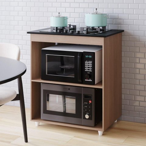 Balcão para Cooktop Laura 4 Bocas MDP 75cm Amadeirado Desk Design