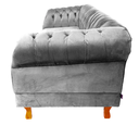 Ver imagem 3 de Sofá Chesterfield Capitonê 3 Lugares Duque 2M Suede Cinza Clássico Sala Recepção Barbearia