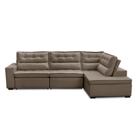 Sofá de Canto Retrátil e Reclinável com Molas 3,40x2,00 Marília Suede Cappuccino Rover & Beato
