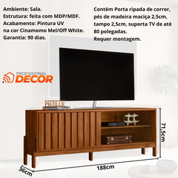 Rack Sala para Tv até 80 Polegadas Aurora:cinamomo Mel - 3