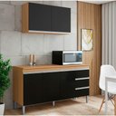 Ver imagem 1 de Conjunto Kit Cozinha Balcão Pia e Armário Aéreo 2 Portas MDF 80cm Amêndoa e Preto AJL Mov