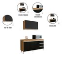 Ver imagem 4 de Conjunto Kit Cozinha Balcão Pia e Armário Aéreo 2 Portas MDF 80cm Amêndoa e Preto AJL Mov