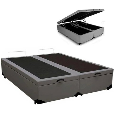 Base Box Bau Bipartido Queen Suede Premium Santo Box Bipartido 47x158x198:cinza