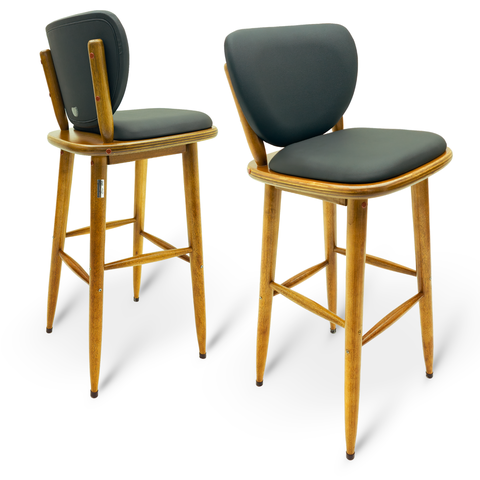 Kit 3 Banquetas de Madeira Torneada Bistrô Estofada - 73cm Natural