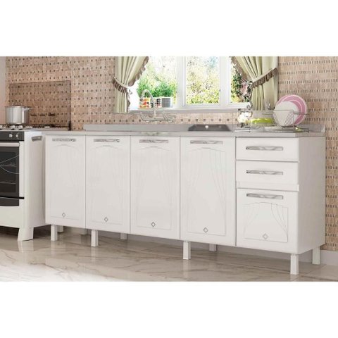Balcão Cozinha Star 5PTAS 2GAV 200 s/Tampo Branco Telasul
