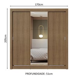 Guarda-roupa Casal 3 Portas de Correr com Espelho Rustic Nobre Madesa - 3