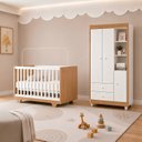 Ver imagem 1 de Quarto de Bebê Guarda Roupa 3 Portas e Berço Mini Cama com Colchão 100% MDF Encanto