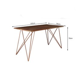 Mesa Trama Madeira e Ferro 1,50 X 0,90 Estilo Industrial Pes Cobre - 3