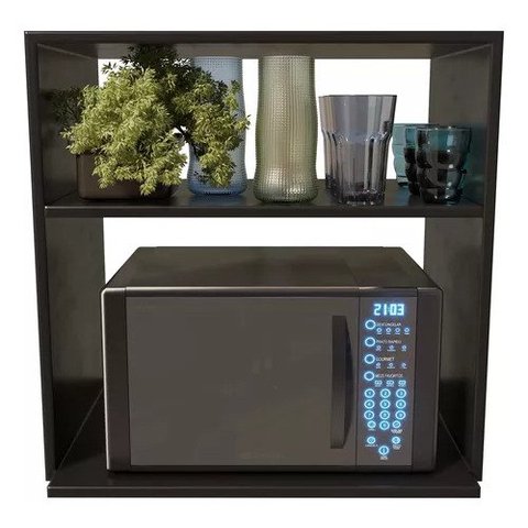 Suporte Duplo de Parede Microondas e Utensílios Mdp Preto Technox