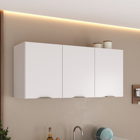 Armário de Cozinha Aéreo 3 Portas 120 cm Branco