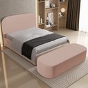 Ver imagem 2 de Cabeceira Cama Box Casal 140cm Lanna com Puff Recamier Doha W01 Linho Rosê - Lyam Decor