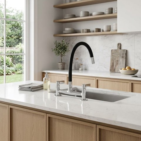 Torneira Misturador Gourmet Preto Flexível Cozinha Pia Mesa