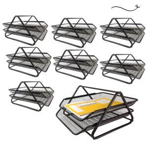 Kit 8 Bandeja Organizadora Dupla de Papel Documentos A4 para Mesa de Escritório