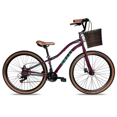 Bicicleta Viena Aro 29 Freio Disco 21v com Cestão Colli Cor Bronze Tamanho do Quadro 17 Roxo