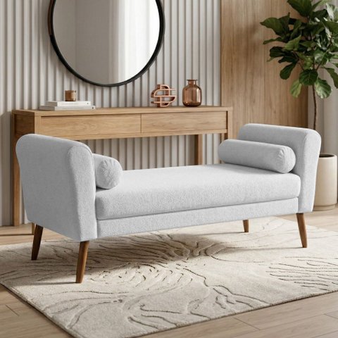 Puff Recamier Estofado para Quarto Itália 140cm com Pés Palito Bouclê Branco - Desk Design