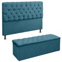 Ver imagem 1 de Cabeceira e Recamier Baú Lana para Cama Box Casal King 195 Cm - Suede - Sv Decor:azul Royal