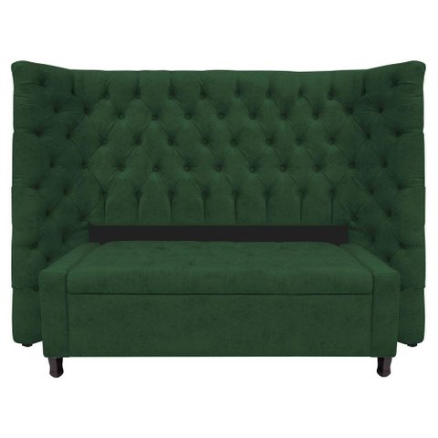 Kit Cabeceira e Calçadeira Baú Casal Everest P02 140cm para Cama Box Suede - Doce Sonho Móveis