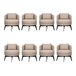 Kit 8 Poltronas Decorativas Giratórias Cora em Linho Misto Bege