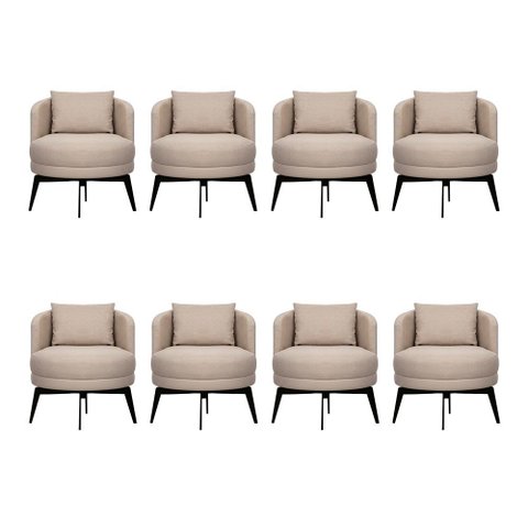 Kit 8 Poltronas Decorativas Giratórias Cora em Linho Misto Bege