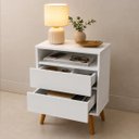 Ver imagem 2 de Mesa de Cabeceira Quarto Pequeno 2 Gavetas 1 Nicho Pé Palito Brilhante Branco