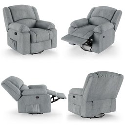 Poltrona do Papai Reclinável Pietra Glider Giratória Usb Fh9 Linho Cinza - Mpozenato - 2