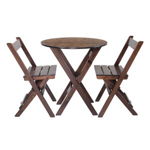 Mesa Madeira 68cm Diametro Dobravel com 2 Cadeiras Bares Imbuia / Liso
