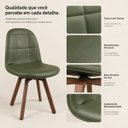 Ver imagem 5 de Kit 2 Cadeiras Luiza Giratórias Verde Base em Aço Café para Sala de Jantar