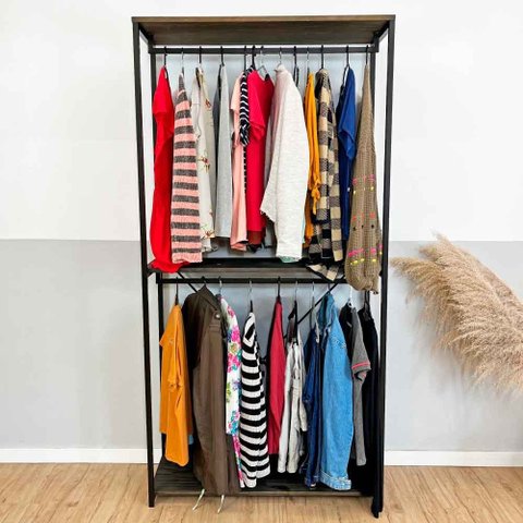 Arara de Roupas Twice Style Industrial Ample Tabaco e Preto