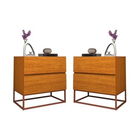 Kit 2 Mesa de Cabeceira Eros 45cm Naturale:cobre
