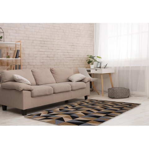 Tapete Para Sala ou Quarto 2,50M x 1,32M Antiderrapante Miami Ladrilhos Caramelo e Preto